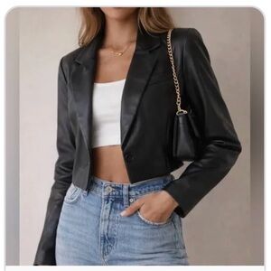 Abercrombie & Fitch Black Cropped Leather Blazer Jacket